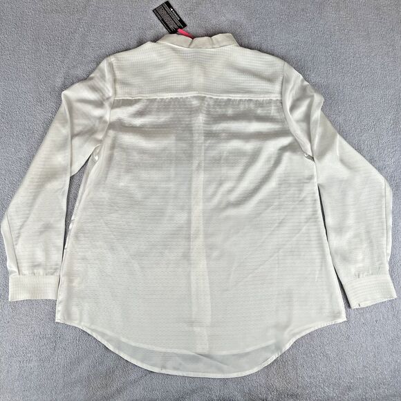 I Heart ❤ Ronson  Button Down Long Sleeve Shirt Women's XL White Textured Preppy - Picture 4 of 16